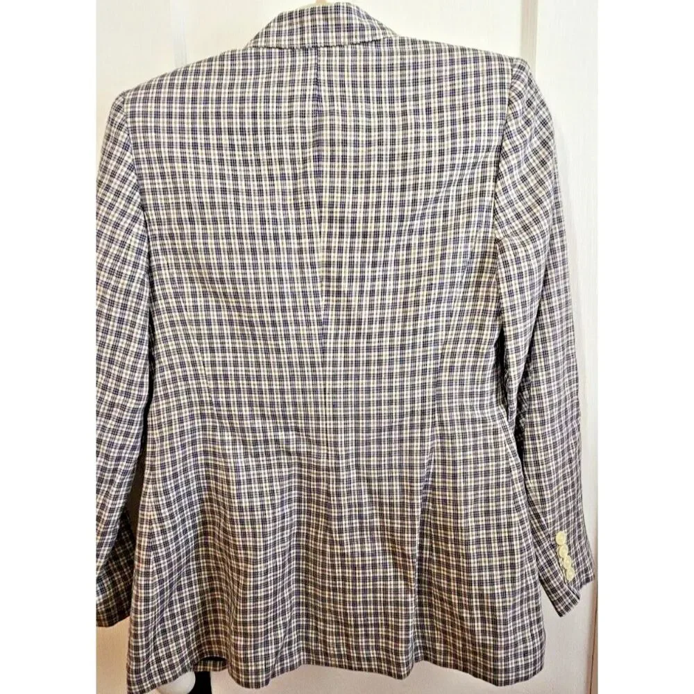 VTG LAUREN Ralph Lauren plaid blazer 100% Linen‎ petite 4P USA made